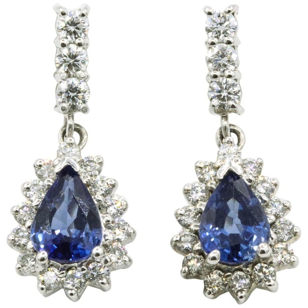 Sapphire Diamond Cluster Earrings 2.33 CTS 18K
